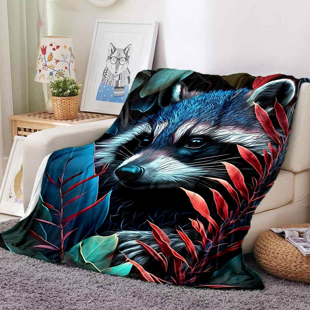 1PC Raccoon Print Blanket - Soft Warm All-Season Throw for Sofa, Bed, Car, Office, Throw For Sofa yy250916126