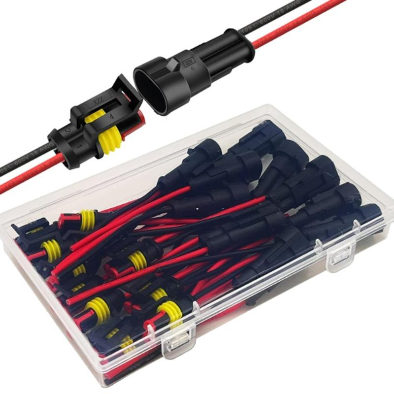 2Pin Automotive Electrical Connector Waterproof Male and Female Plug Cable Car Connector Plug Kit for LED Light Motorcycle Boat