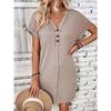 VEZFAA Moda damska Lato Wiosna Jednolity kolor Drukuj Krótki rękaw Dekolt w kształcie litery V Luźna talia Casual Sukienki