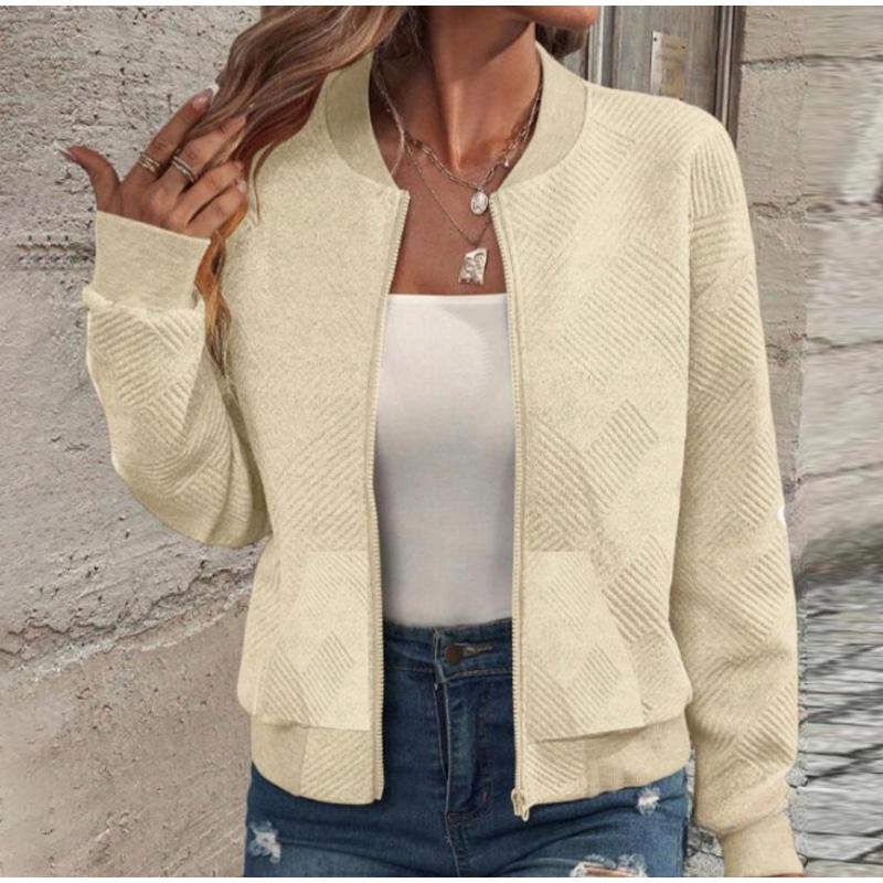 Giacca a collo alto a maniche lunghe da donna, con cerniera completa, leggera, casual, sportiva, in cotone tinta unita, ampia