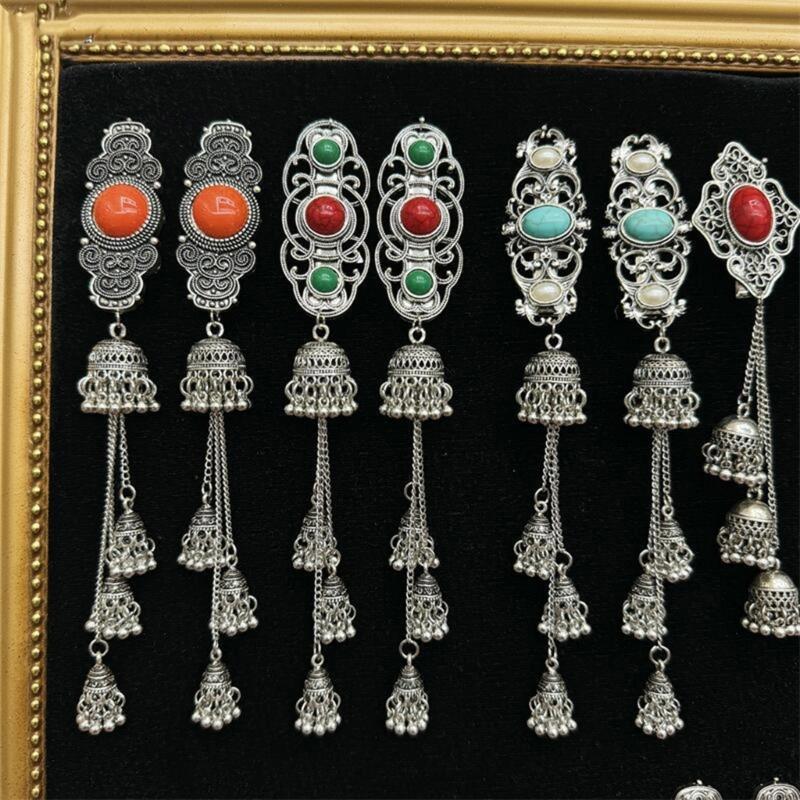 Handmade Mongolian Styles Alloy Tassels Hair Clip Ornament with Vintage Rhinestones Designs for Women Seek Unique Charm