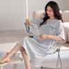 Women's Pure Cotton Loose Mid-Length Nightgown with Bra Pads – Comfortable Anti-Exposure Pajamas for Spring, Suitable for Home or Outdoor Wear.