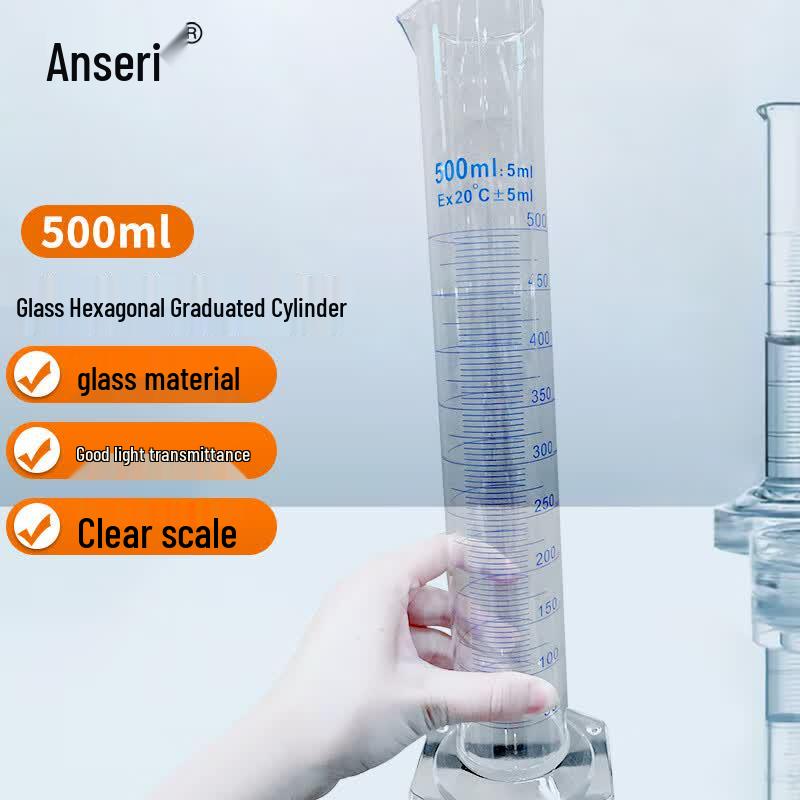 Ansa Rui Blue Label Borosilicate Glass Hexagonal Measuring Cylinder 500ml