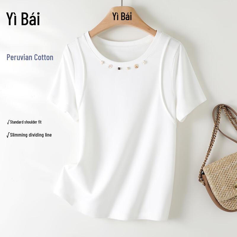 Yibai 2026 Summer Beaded Round Neck Short Sleeve T-shirt M
