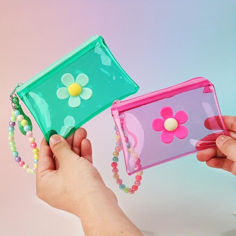 Transparent PVC Chic Coin Purse | Compact Key & Card Holder, Zip Closure | Easy Clean with Beaded Chain