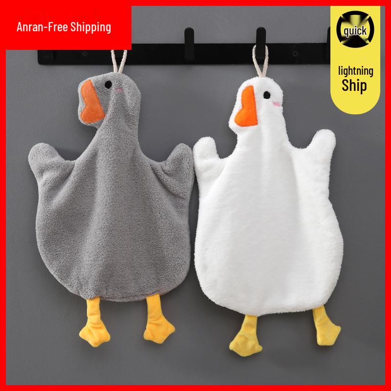 Coral Fleece Goose Hand Towel - Absorbent & Cute for Kids' Bathroom or Kitchen