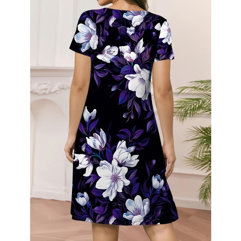 Plus Size - Plus Size - Women'S Plus Size Floral Print Short Sleeve Dress