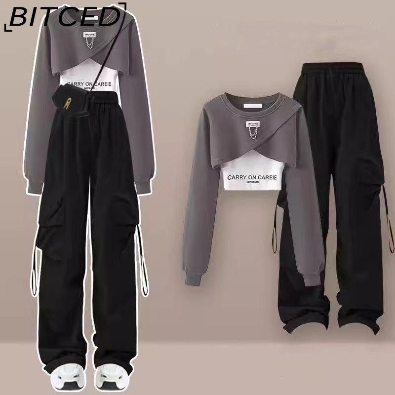 BITCED Dopamine Cool et Cool Style Sel Fille Cool et Élégant Pantalon de Travail Street, Costume Fille Hot, Uniforme Scolaire, Sweat à Capuche Trois Pièces