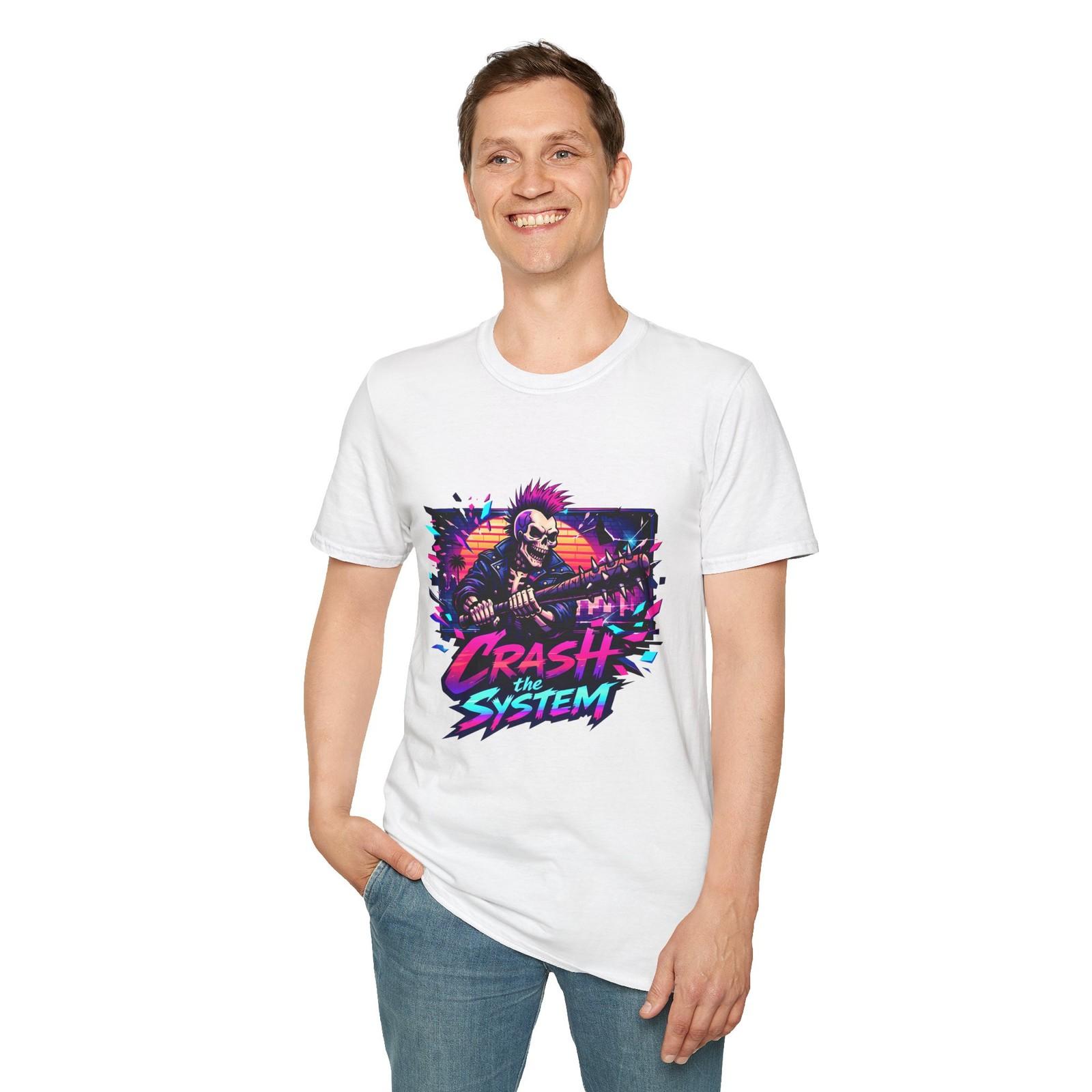 Skeleton Punk Neon Cyberpunk Glitch Synthwave Unisex Softstyle T-Shirt S