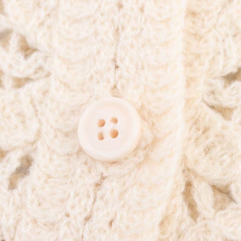Kaslead New Women Clothes Western Style Fashion Round Neck Long Sleeve Hollow Wave Hem Knit Cardigan