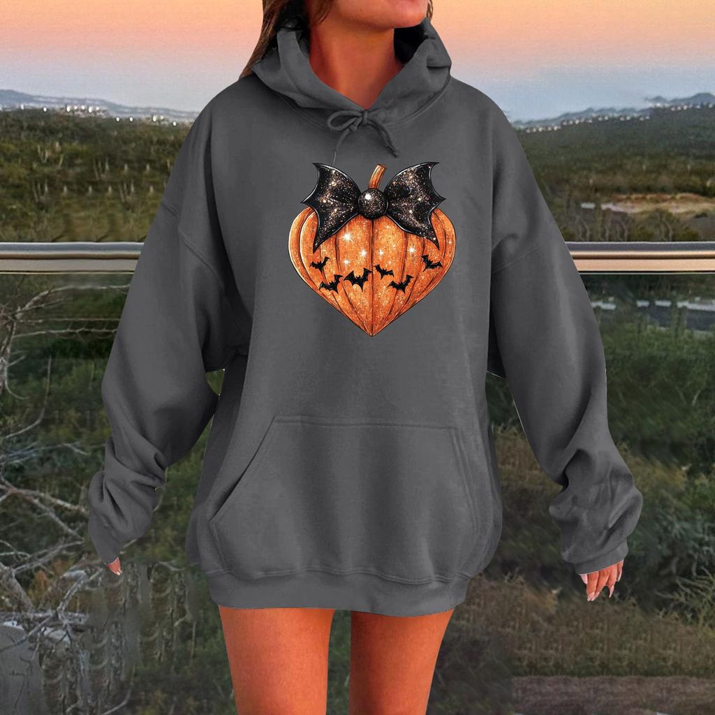 Women's Long-sleeved  Oversized Dropped Shoulder Sleeves Women's Hooded Halloween Print Plush Sweatshirt