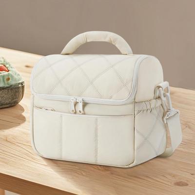 Insulated Portable Crossbody Lunch Bag for Women Ladies Puffy Padded Lunch Tote Waterproof Bento Top Handle Bag for Work Picnic