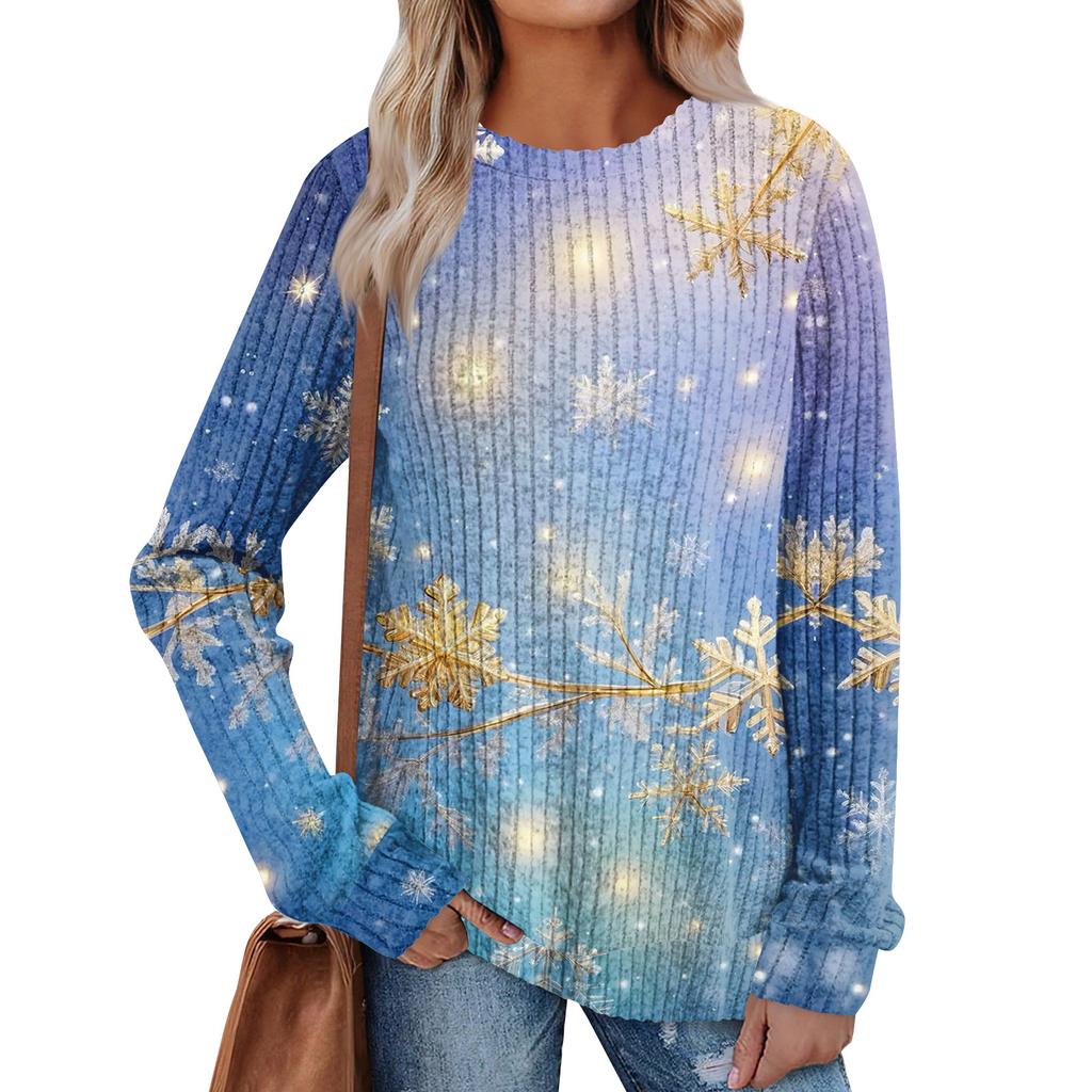 Women's Printed Lightweight Brushed-Cotton Round Neck Top