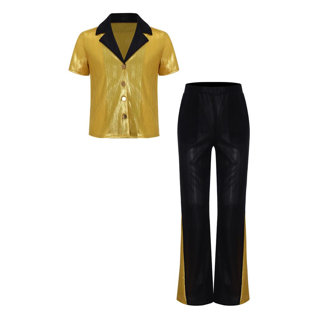 Хлопчачий ретро-костюм для диско-вечірки в стилі 70-х Кольорова сорочка Розкльошені штани Комплект для виступів