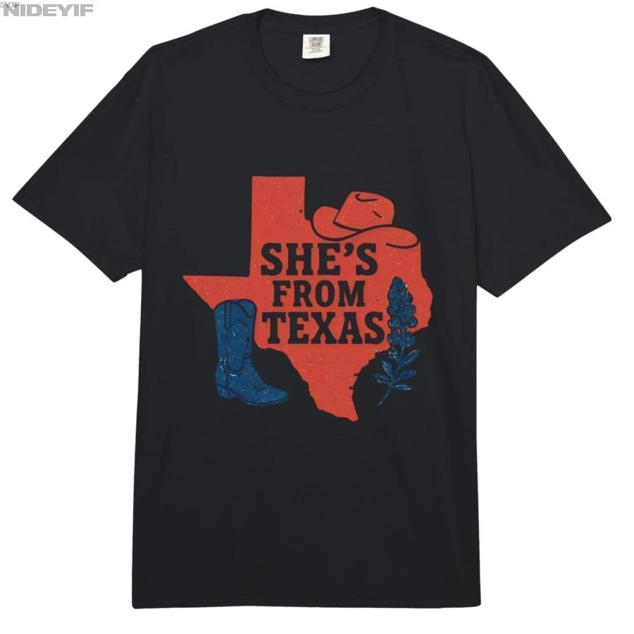 Shes from Texas Wildflower Bluebonnet Texas Love Boots Tshirt For Men Women 100 Cotton T Shirts Short Sleeve Tops 04201 S