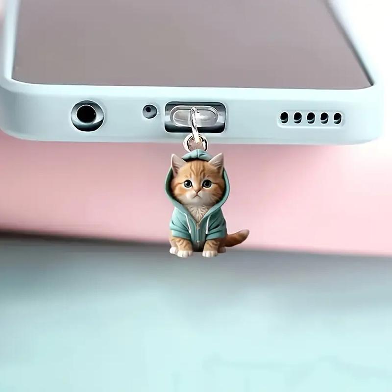 Cute 2D Cat Phone Anti Dust Cap Charge Port Plug For IPhone Type C Dust Protection Stopper Accessorie
