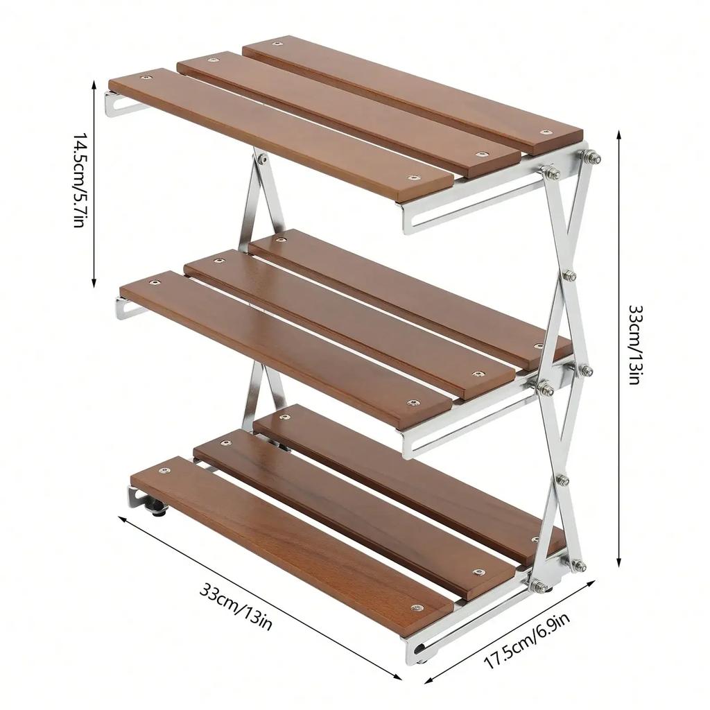 3-Tier Foldable Camping Table Storage Rack Kitchen Storage Shelf Multi-Function Storage Shelf for Picnic,Beach,Fishing, BBQ