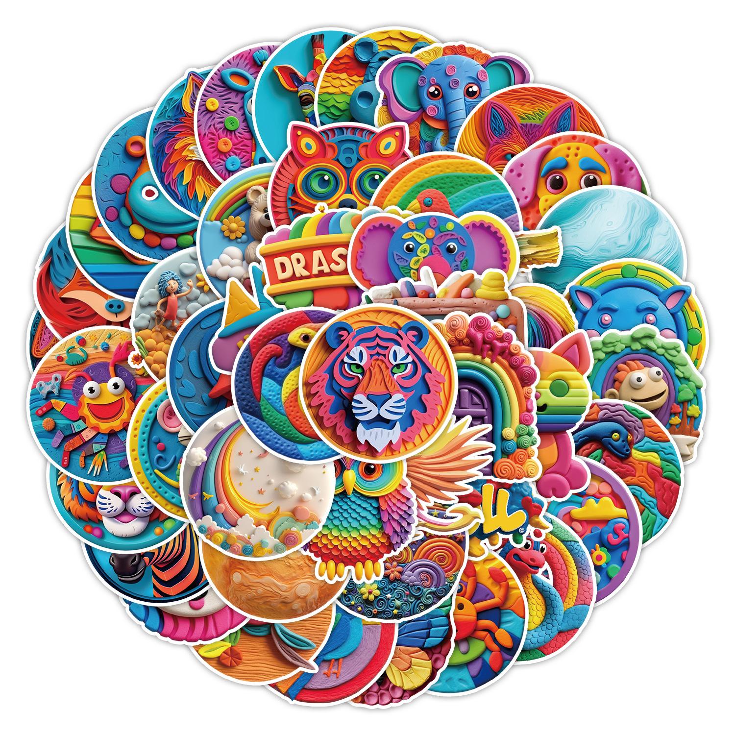 

50 Rainbow Plasticine Style Graffiti Stickers Skateboard Suitcase Mobile Phone Decoration Stickers Waterproof Creative Stickers