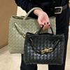 New metal rope buckle woven bag shoulder messenger bag large capacity fashion