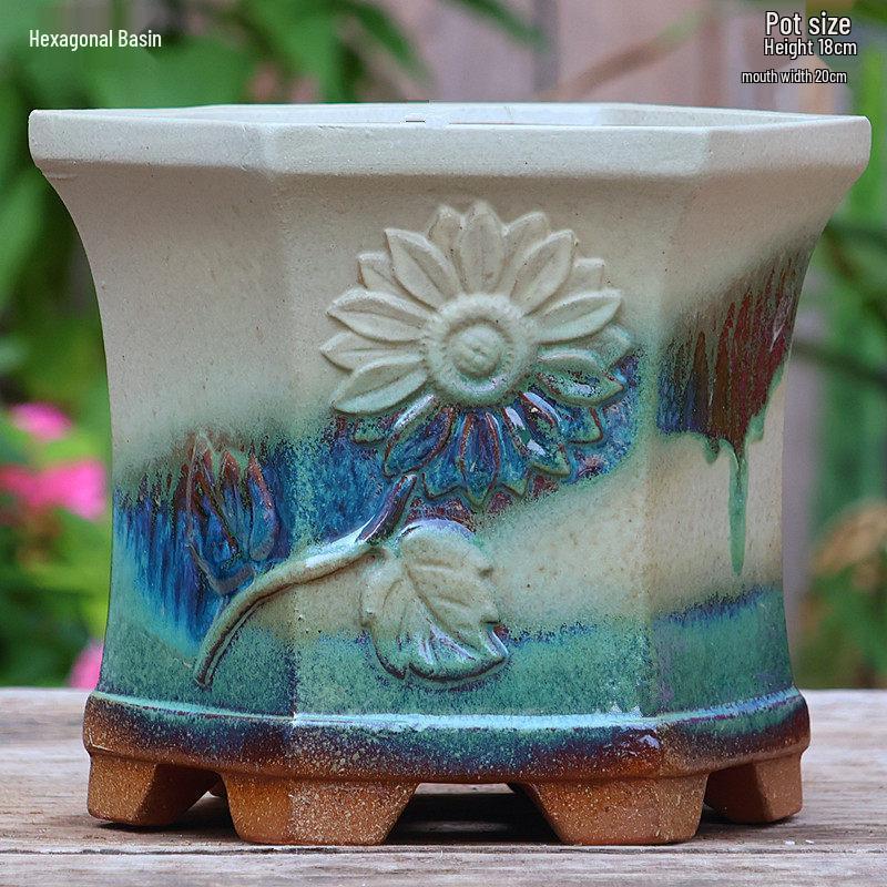 Handgefertigter unregelmäßiger quadratischer Keramik-Blumentopf für Sukkulenten - Pflanztopf mit großem Durchmesser für Mischbepflanzung