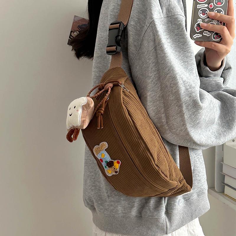 Corduroy Chest Bag Women's Cartoon Sports Waist Bag Crossbody Bag
