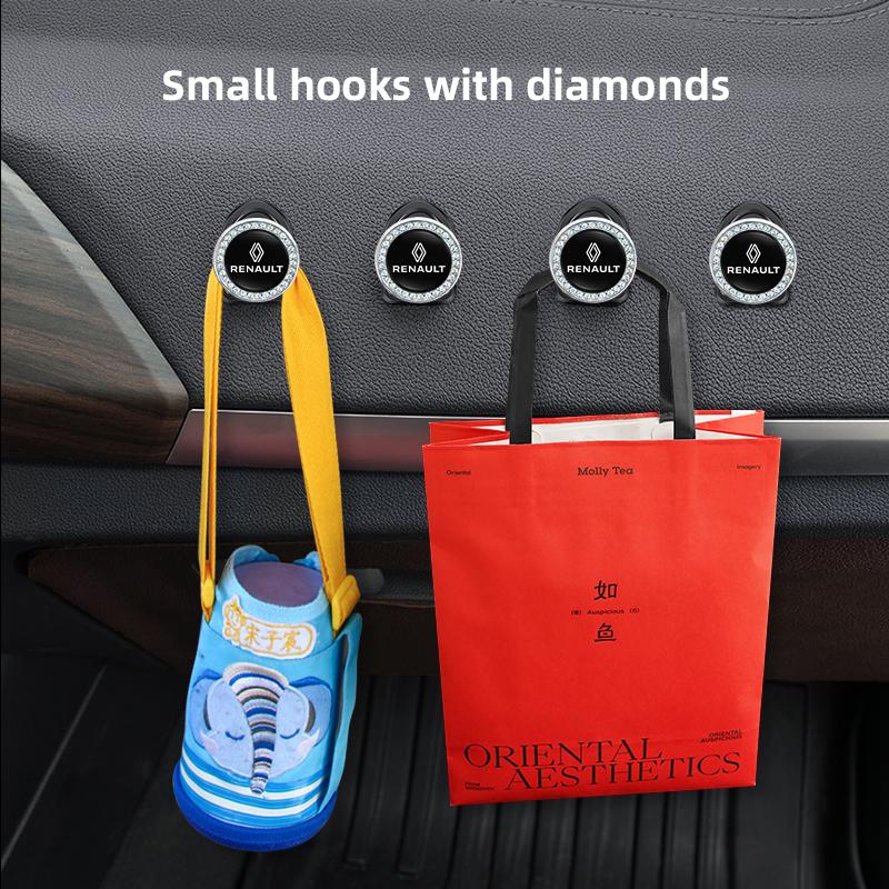 Car Hooks Mini Storage Hook Crystal Decoration Hook For Renault Clio Sandero Captur Megane R5 4 E-tech Scenic Austral Rafale QM6 Z555