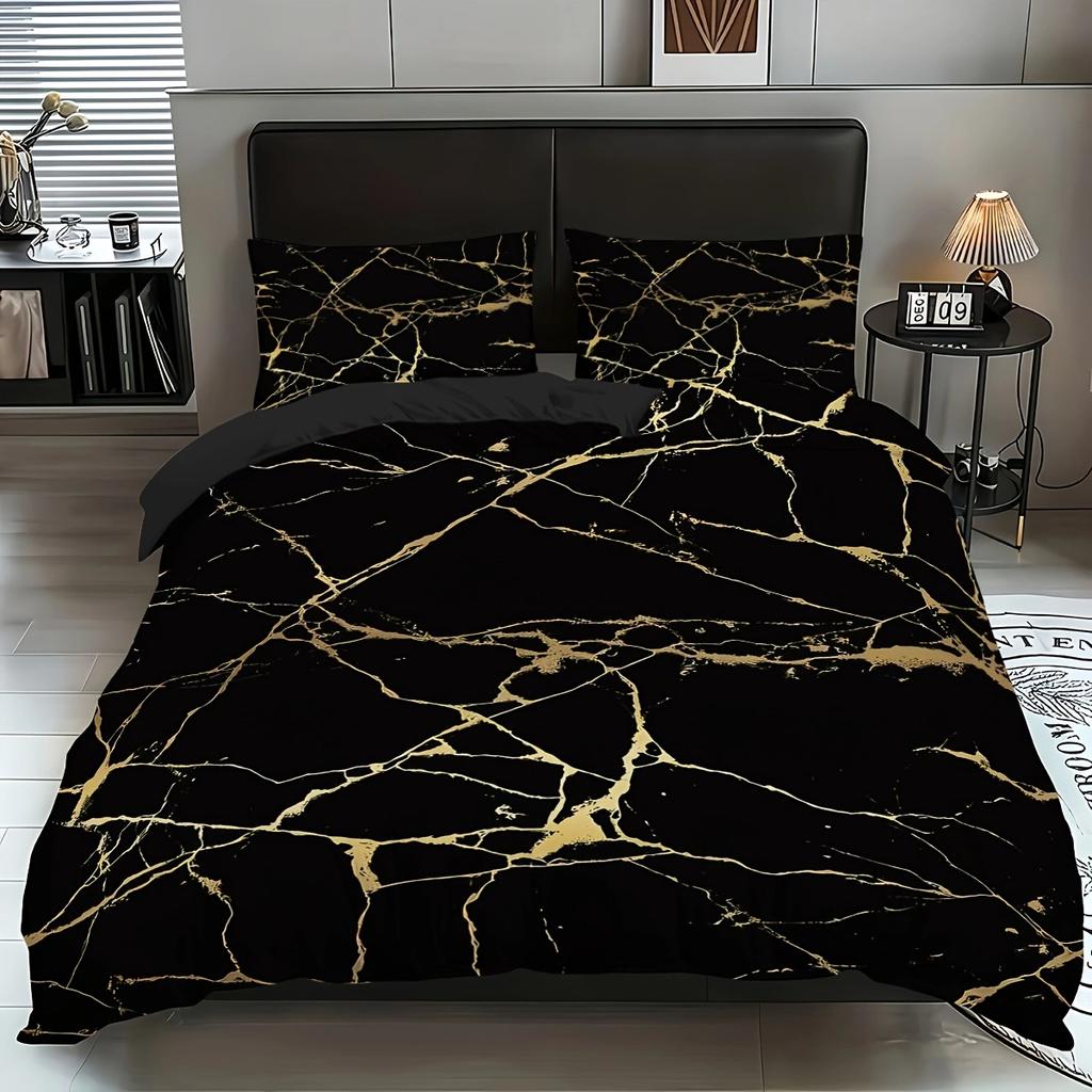 3pcs Duvet Cover Set King Size,Queen Black Marble Printed Bedding Set 1 * Duvet Cover+2 Pillowcases-Bedding Set for Bedroom