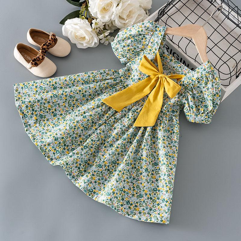 Girls Summer Chiffon Floral Dress Short Sleeve Korean Princess Dress for Toddlers