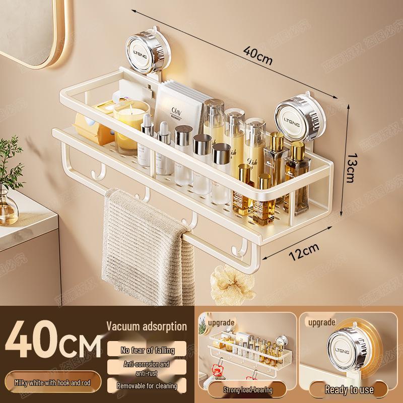 Wall-Mounted Aluminum Suction Cup Towel Rack & Bathroom Storage Shelf