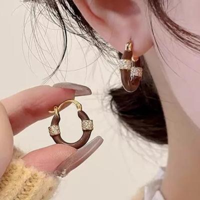 Enamel Dripping Glaze Micro Inlaid Zircon French Earrings for Women's Fashion Earrings and Accessories