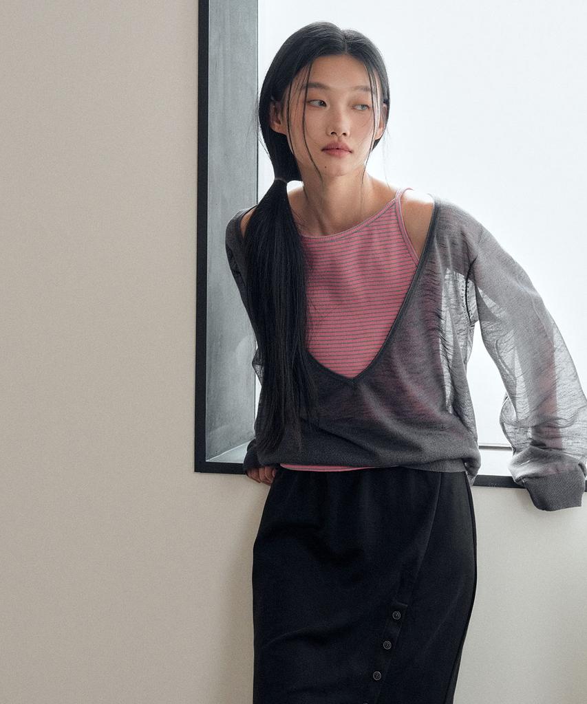 GENERALIDEA Deep V-Neck See-Through Knit Pullover [Charcoal] / Gf2Lkp544