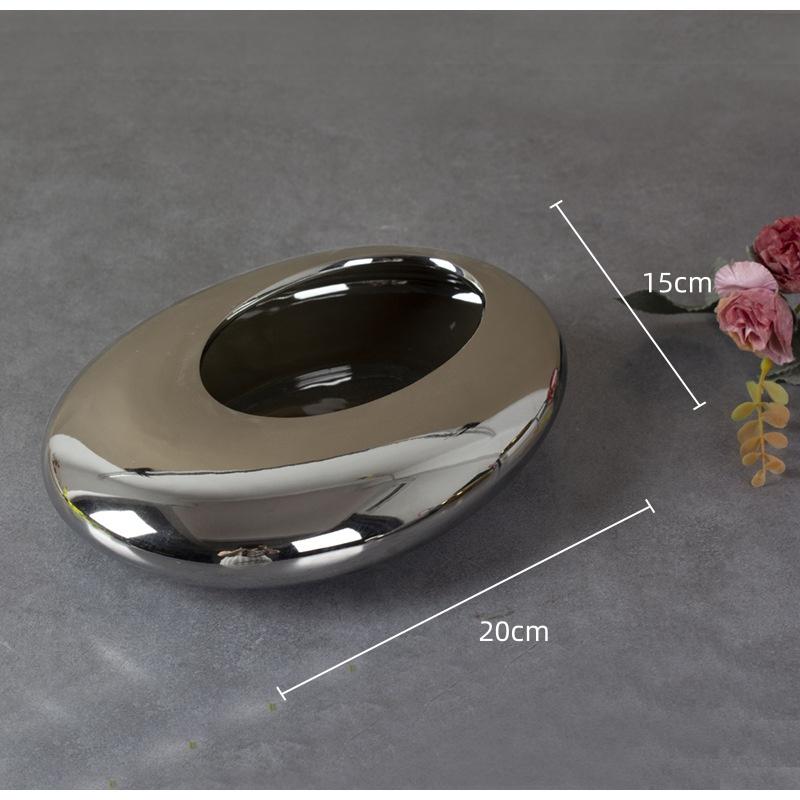 

Silver Cobblestone Ceramic Vase Geometric Oval Flower Pot Floral Arrangement Accessories Flower Vase Home Decoration Accessories