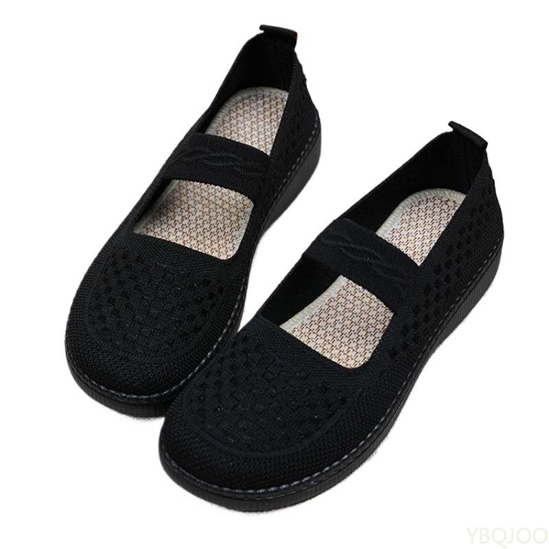 Fashion Mesh shallow mouth anti slip women's round toe flat shoes solid color knitted casual fashionable breathable flat shoes