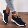 Women's Solid Color Platform Sneakers, Breathable Knit Slip On Outdoor Shoes, Comfortable Low Top Sport Shoes