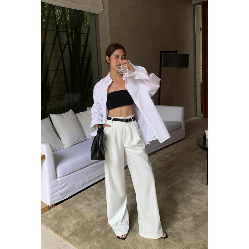 

Wide Leg Autumn Loose Drooping Casual Mop Suit Pants White In Stock S