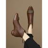 Foreign Style Small Short Boots Women's Boots Spring and Autumn Single Boots Round Head Medium Heel Thick Heel Rear Zipper Brown 