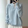 2025 Autumn/Winter Wool 3D Flower V-Neck Loose Knit Sweater