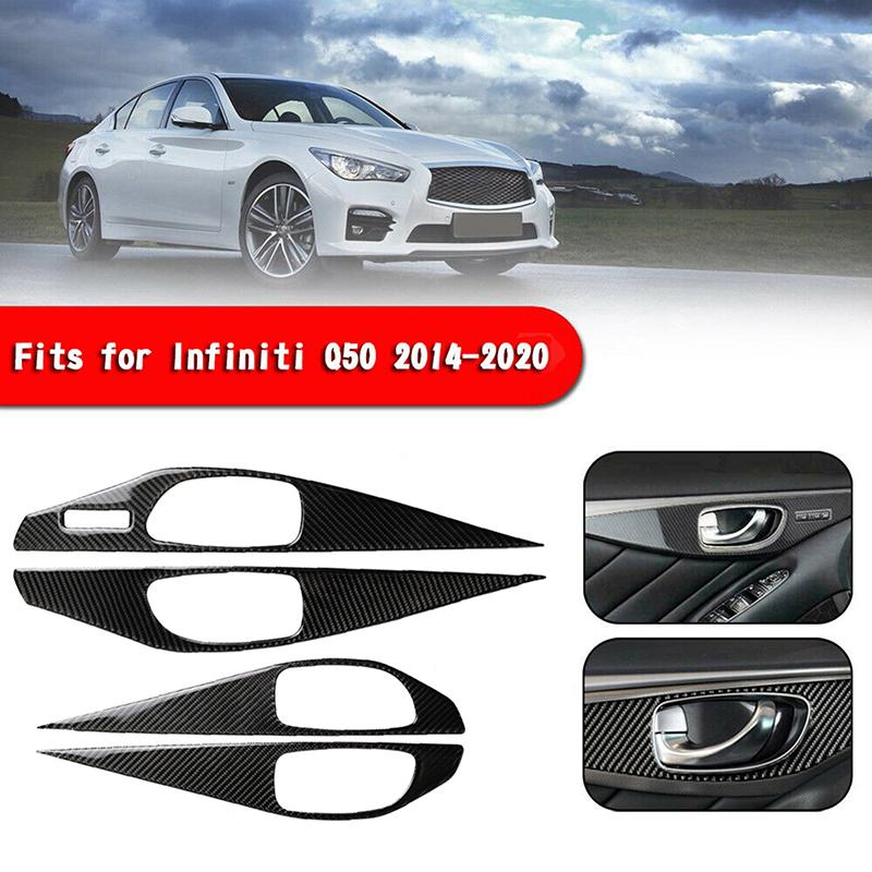 Carbon Fiber Interior Door Handle Trim for Infiniti Q50 2014-2019, Car Inner Door Bowl Panel Decor Cover Sticker Styling