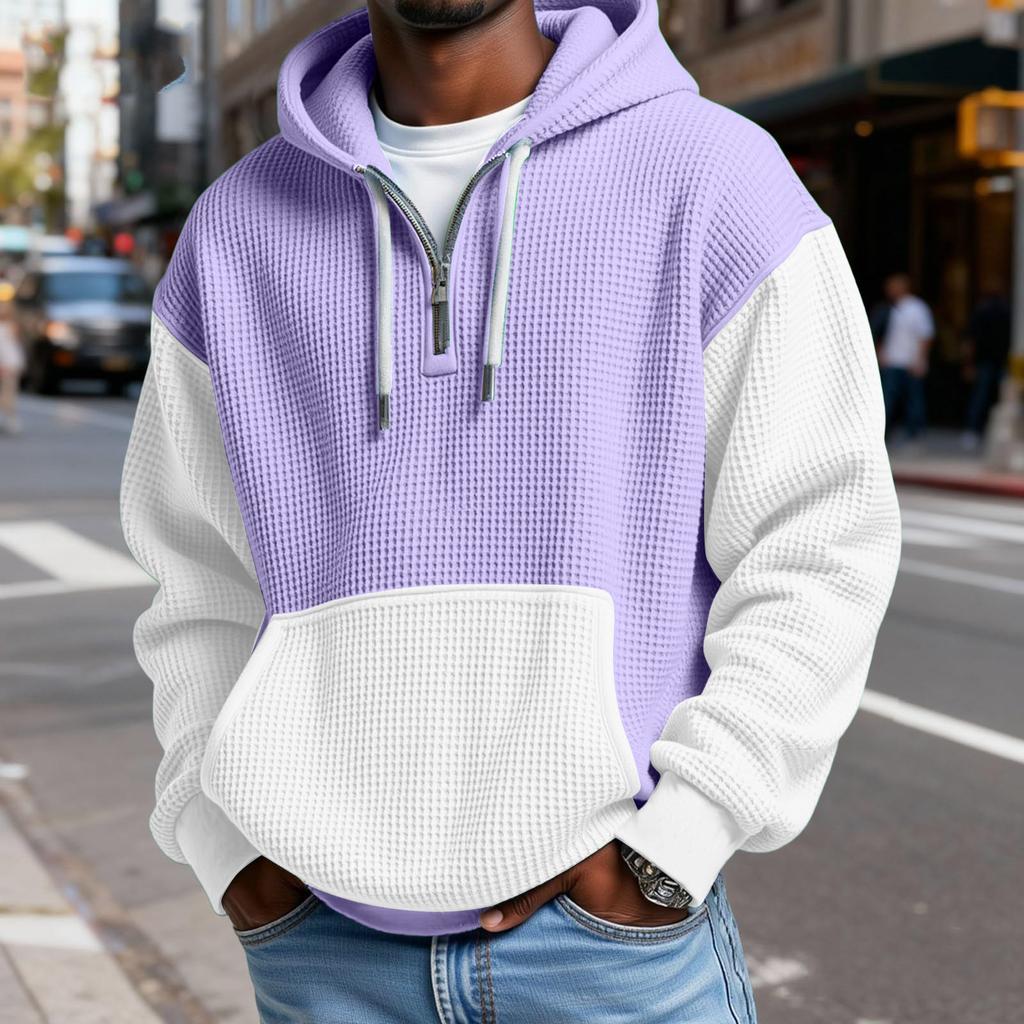 Heren Mode Trendy Halve Rits Capuchon Hoodie Pullover Verdikt Fleece Textuur