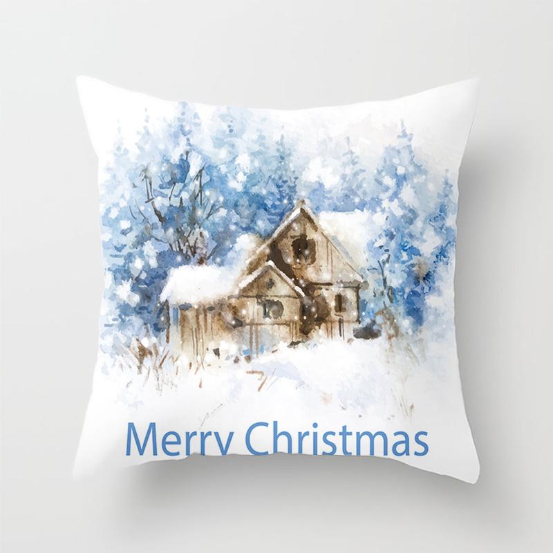Heimdeko Weihnachten Schneemuster Kissenbezug Polyester Dekorative Kissenhülle Neujahr Sofa Kissenbezug