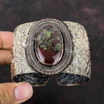 Dragon Bloodstone Bangle Copper Wire Wrapped Cuff Bracelet Adjustable Bangle Wire Wrap Gemstone Jewelry Handmade Copper Jewelry Gift For Her