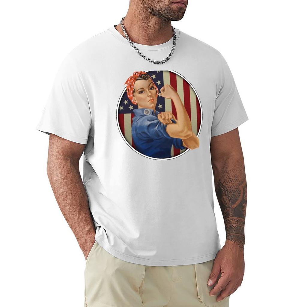 Rosie the Riveter USA Flag TShirt Korean Fashion Luxury Tshirt Affliction Shirts Mens Tshirt