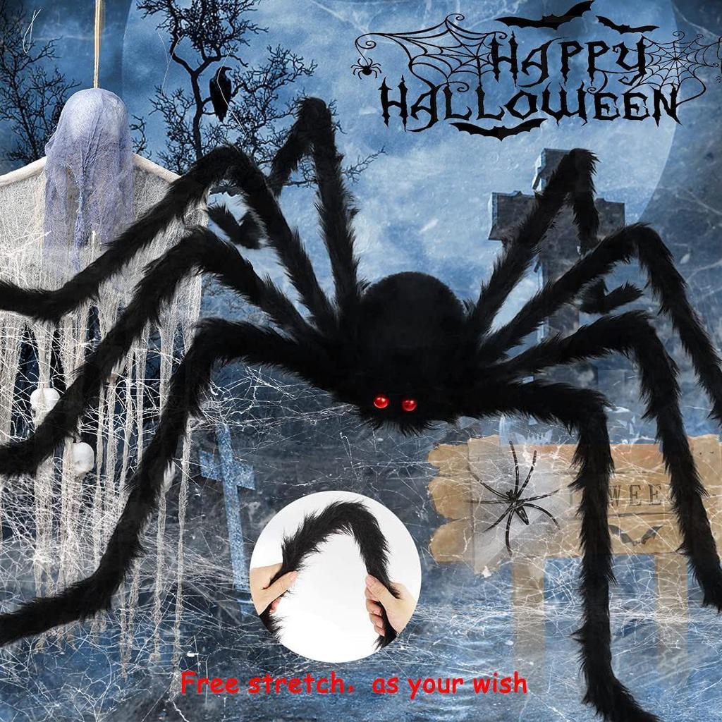 Large Plush Spider Halloween Decoration Prop - Realistic Black Prank Toy