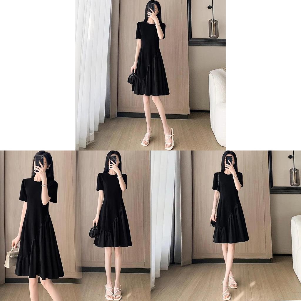 Minimalist High Waist Summer Dress With Pastiche Color Blocking For Women