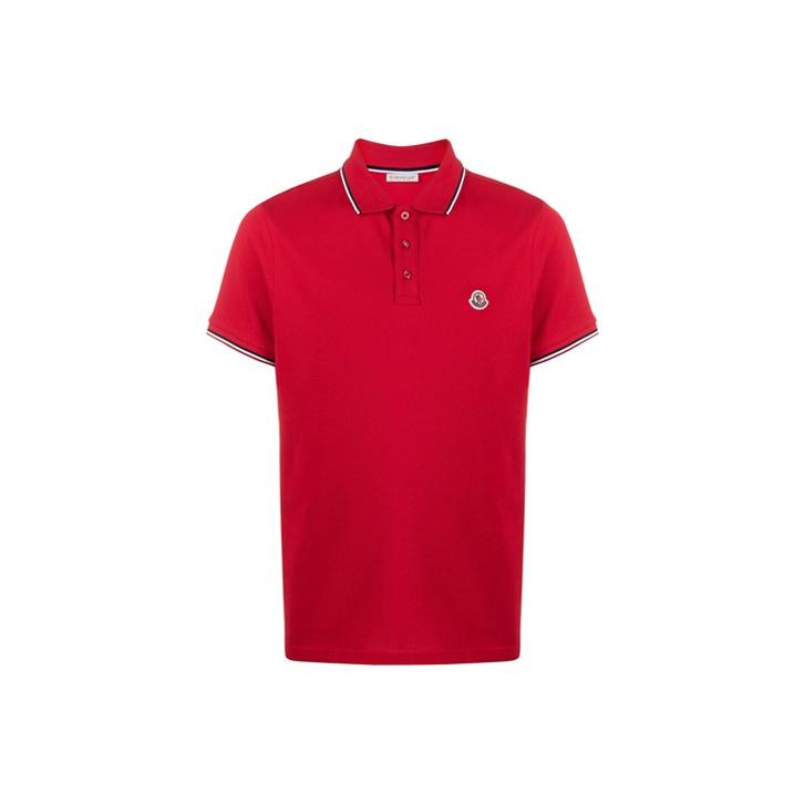 Moncler SS21 Effen Kleur Logo Gestreept Korte Mouw Poloshirt Heren Poloshirts Rood 8A7030084556455 M