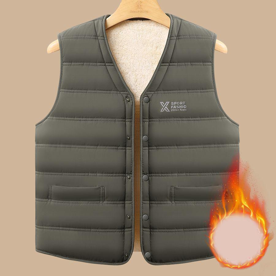 Winter Men Fleece Warm Vest Jacket Letter Print Windproof Wool Liner Warm V-neck Casual Coats Padded Thicken Outdoor Waistcoats