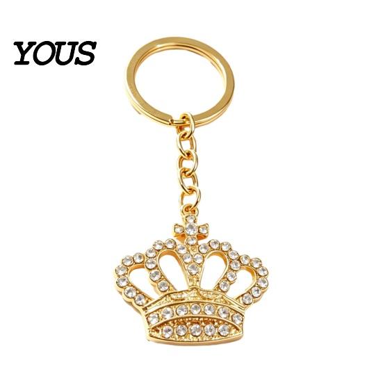 Extended Chain Keyring Keychain Pendant, Transparent Rhinestones Crown Design Key Ring with Strong Durable Chain, Smooth Opening Unisex Holder for
