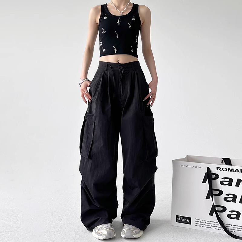 Women's 2025 American Retro Wide-Leg Parachute Cargo Pants - Quick-Dry, High-Waisted, Loose Fit