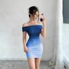 Women's Off Shoulder Sleeveless Mini Dress Bodycon High Waist Elegant Gradient Party Dress