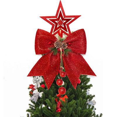 1Pcs Christmas Decoratio Bow Red Glitter Bow 30cm Christmas Tree Pendant Ornaments for Home Decor Xmas New Year Gifts Accessory